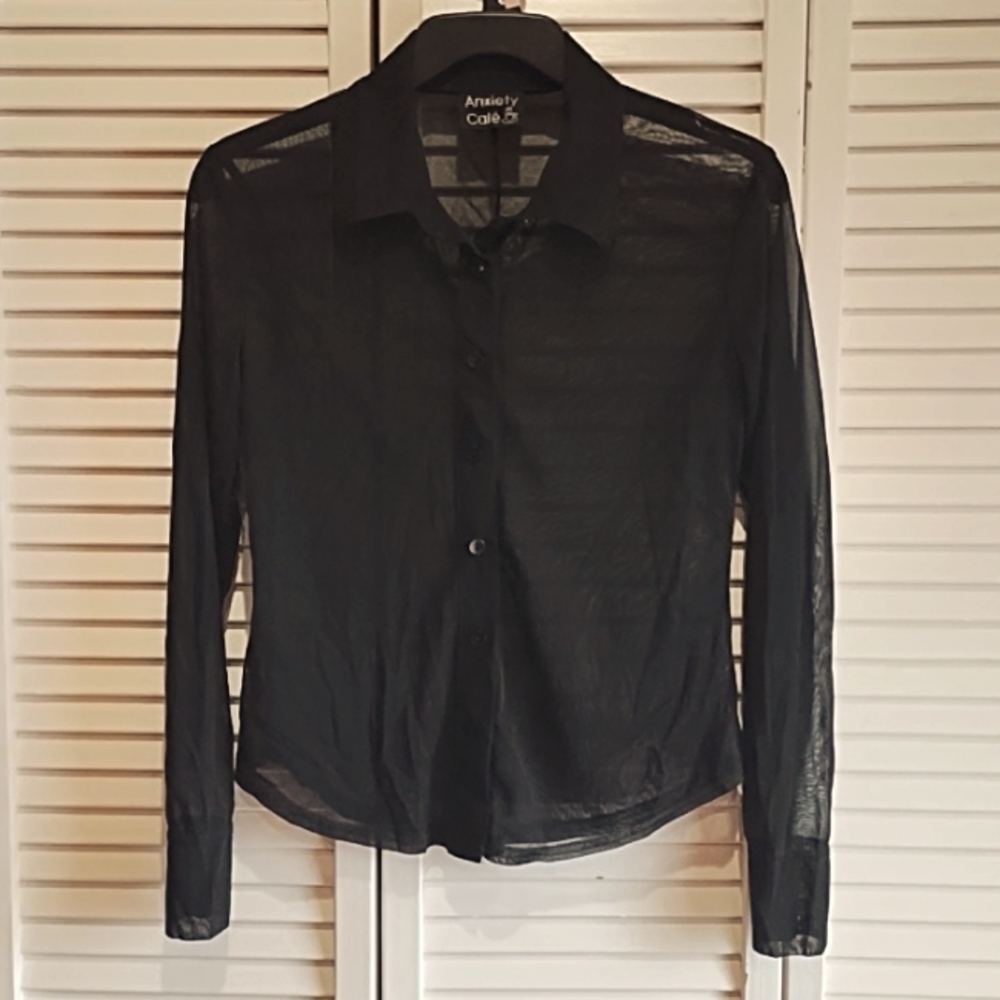 Anxiety Cafe Women's Black Sheer Top